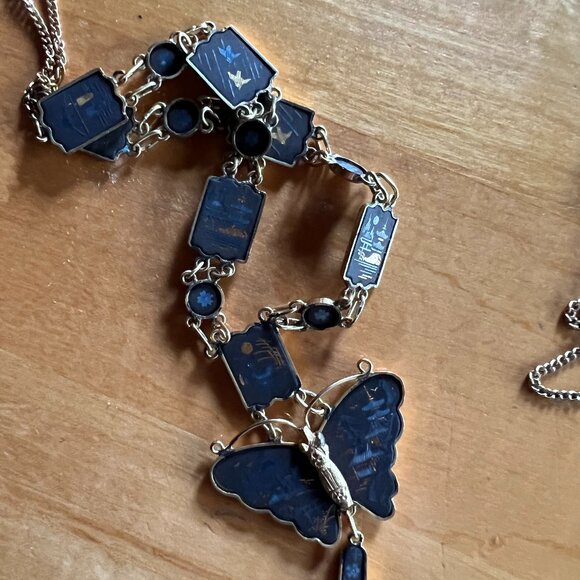 RARE Vtg Japanese Damascene Shakudo Panel Necklace/Bracelet/Screw-On Earrings - Picture 7 of 16